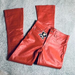 NWT NYRVA Red Genuine Leather Bootcut Western Men's Pants Slim Fit 32x33